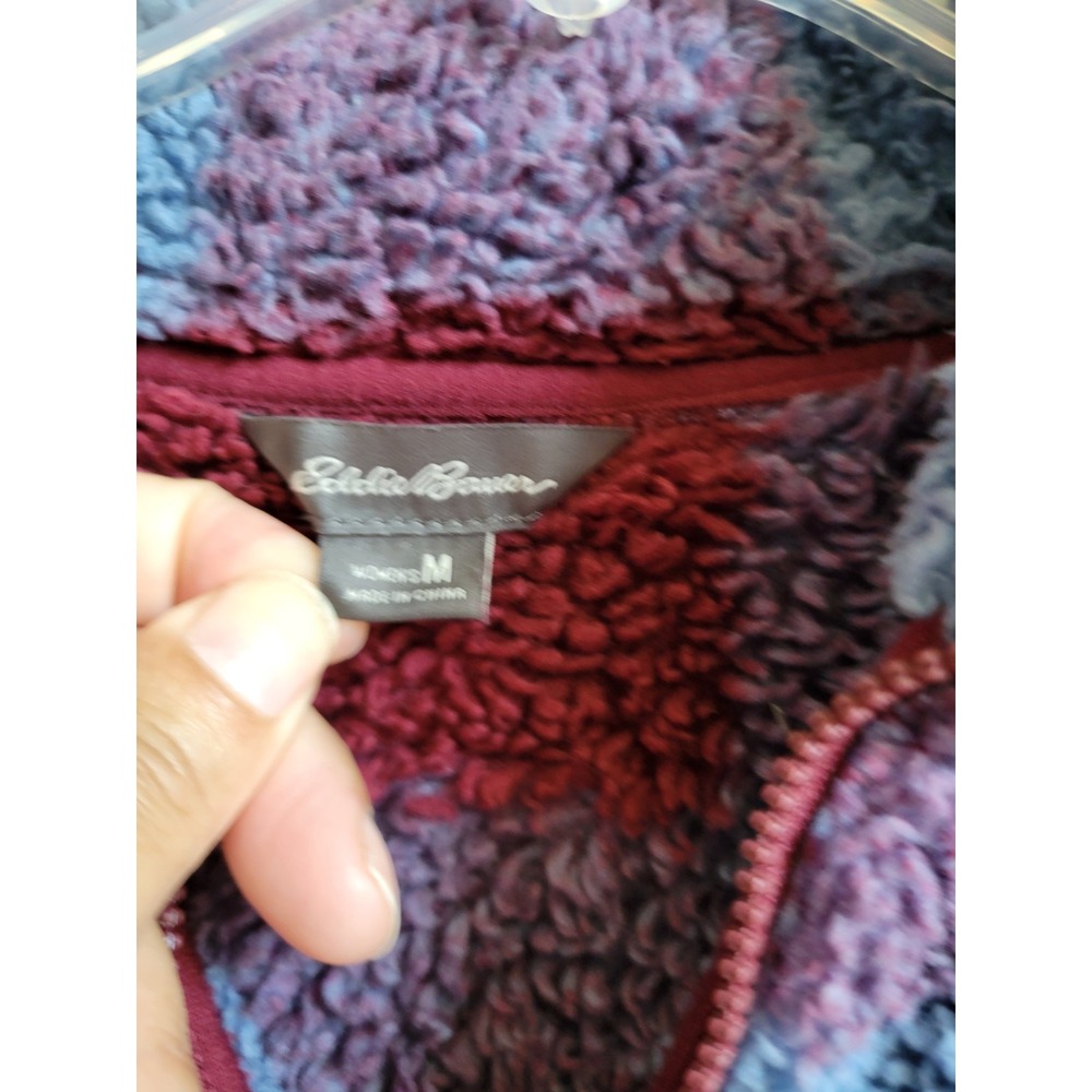 Eddie Bauer Fleece Jacket Womens Blue Purple Burgundy 1/4 Zip Pullover Fuzzy M - Picture 3 of 14